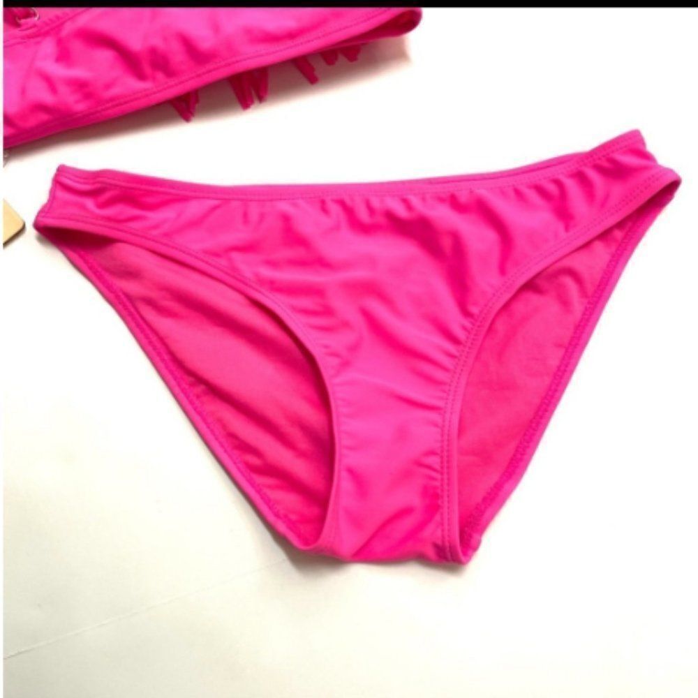 Cabana Del Sol Sz L Hot Pink Fringe Bikini Two - Picture 5 of 6